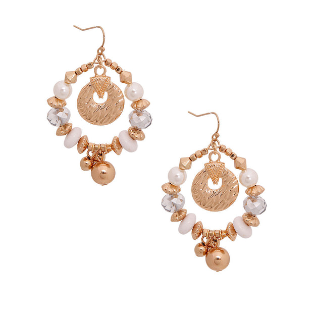 Gold Beaded Oval Earrings