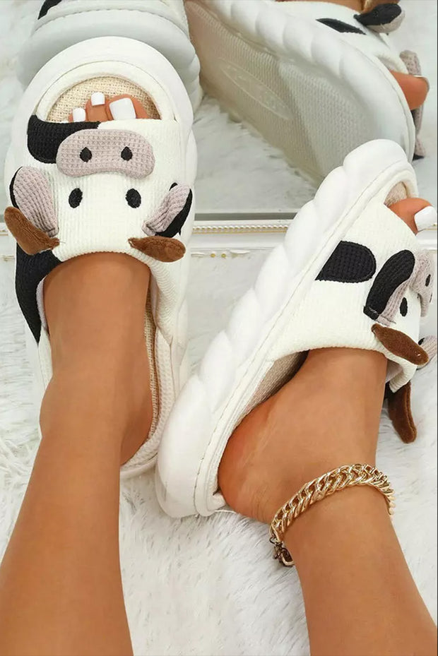 Bright White Cute Animal Pattern Open Toe Slippers