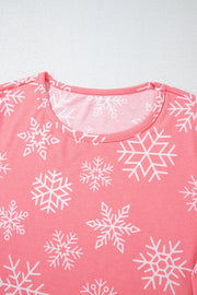 Pink Christmas Snowflake Print Two Piece Loungewear