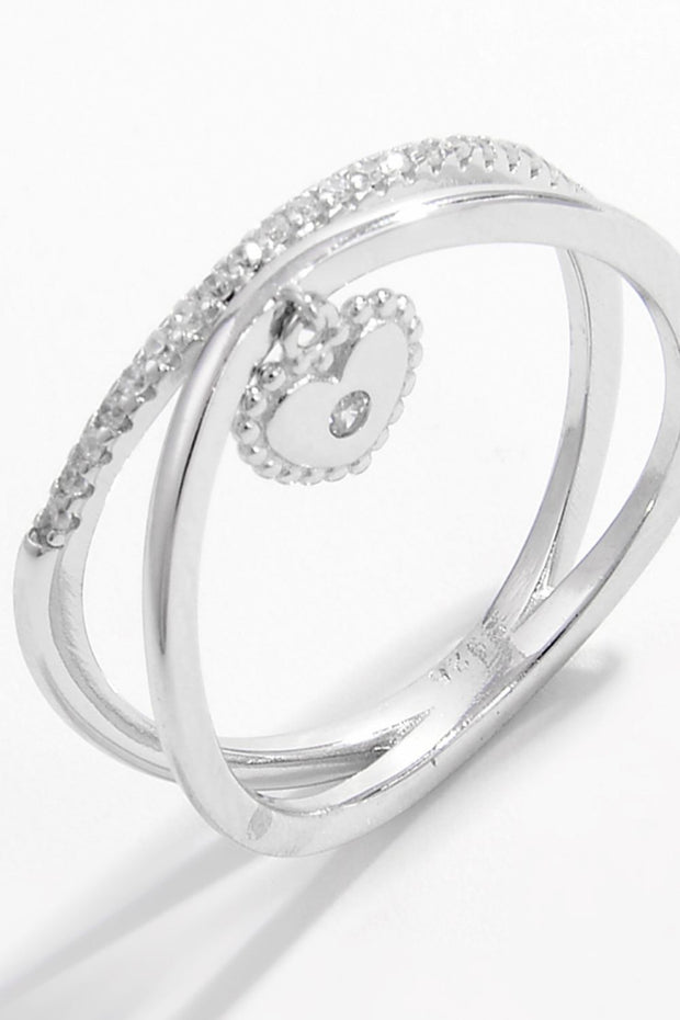 925 Sterling Silver Zircon Heart Charm Ring