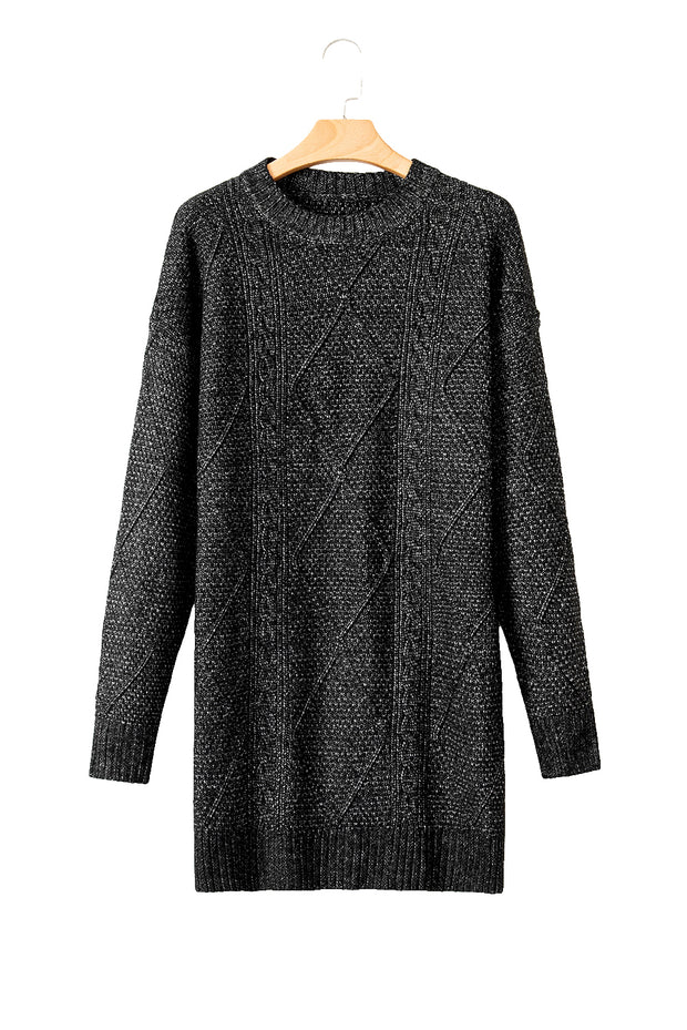 Black Cable Knit Drop Shoulder Loose Fit Sweater Dress