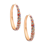 Multi Color Rhinestone Lines Gold Hoops