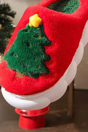 Fiery Red Christmas Tree Graphic Plush Slippers