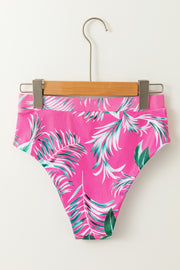 Rose Tropical Print Textured Bikini Bottoms