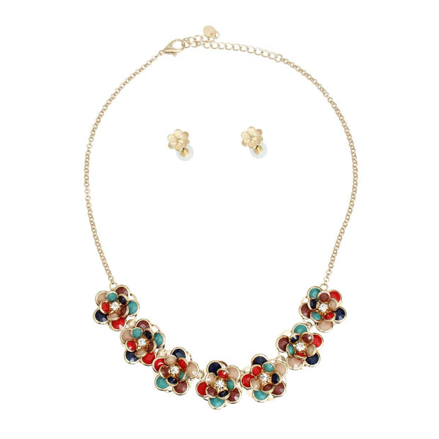 Multi Beaded 3D Flower Collar Set