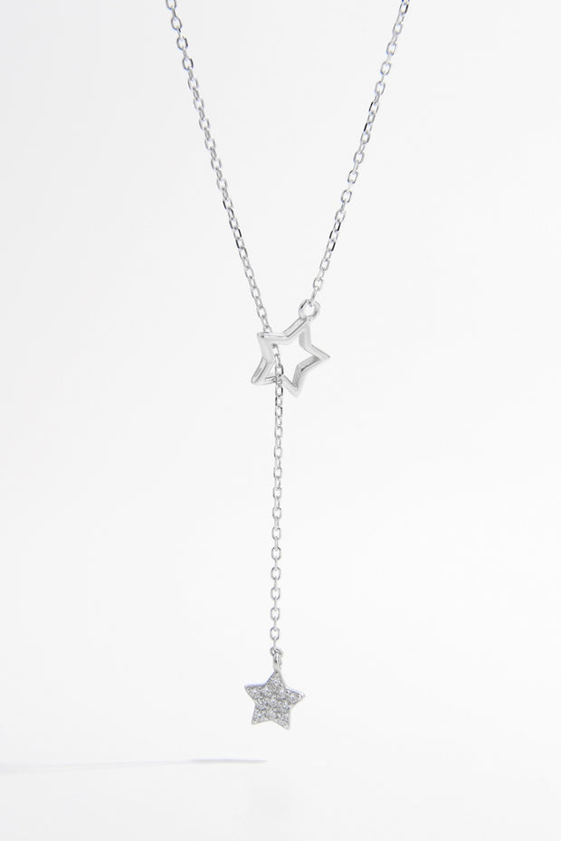 925 Sterling Silver Zircon Star Drop Necklace