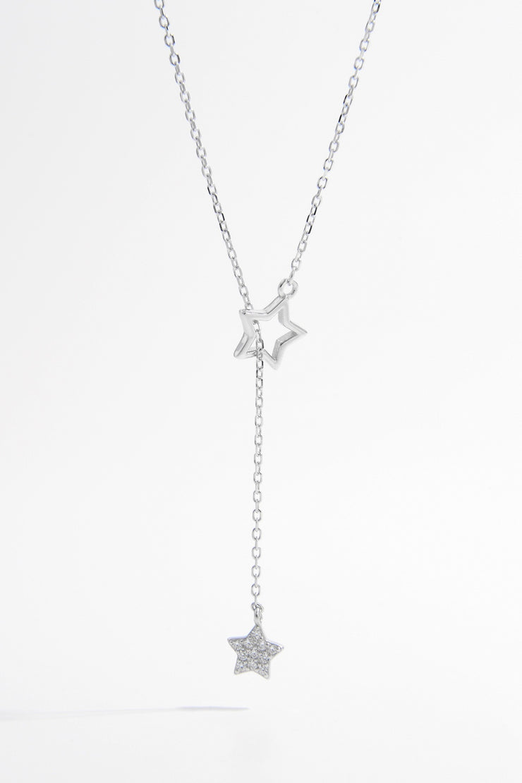 925 Sterling Silver Zircon Star Drop Necklace