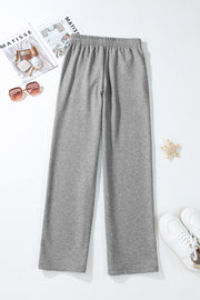 Light Grey Solid Color Fleece Lined Drawstring Waist Casual Pants