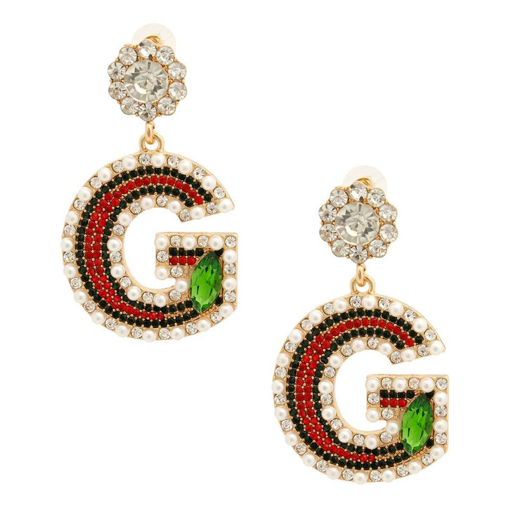 Gold Red and Green G Earrings