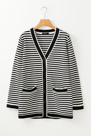 Black Stripe Long Sleeve Button up Tunic Cardigan