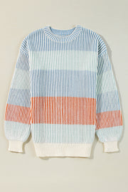 Multicolour Colorblock Textured Knit Bubble Sleeve Sweater