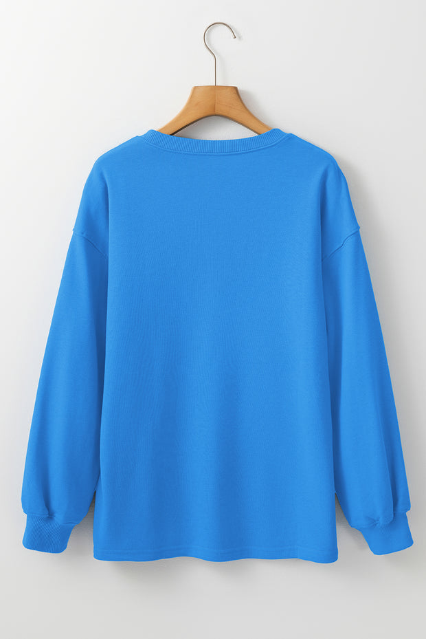 Sky Blue Solid Color Drop Shoulder Long Sleeve Basic Sweatshirt