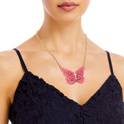 Pink 3D Butterfly Pendant Necklace