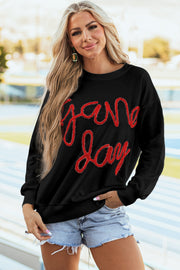 Black Tinsel Game Day Drop Shoulder Graphic Sweatshirt