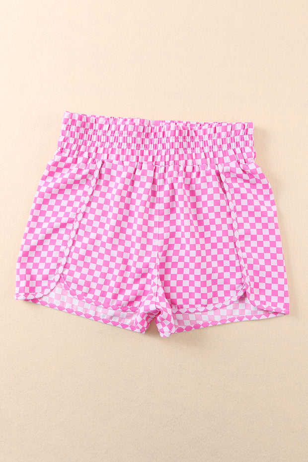 Pink Plaid High Waisted Athletic Shorts