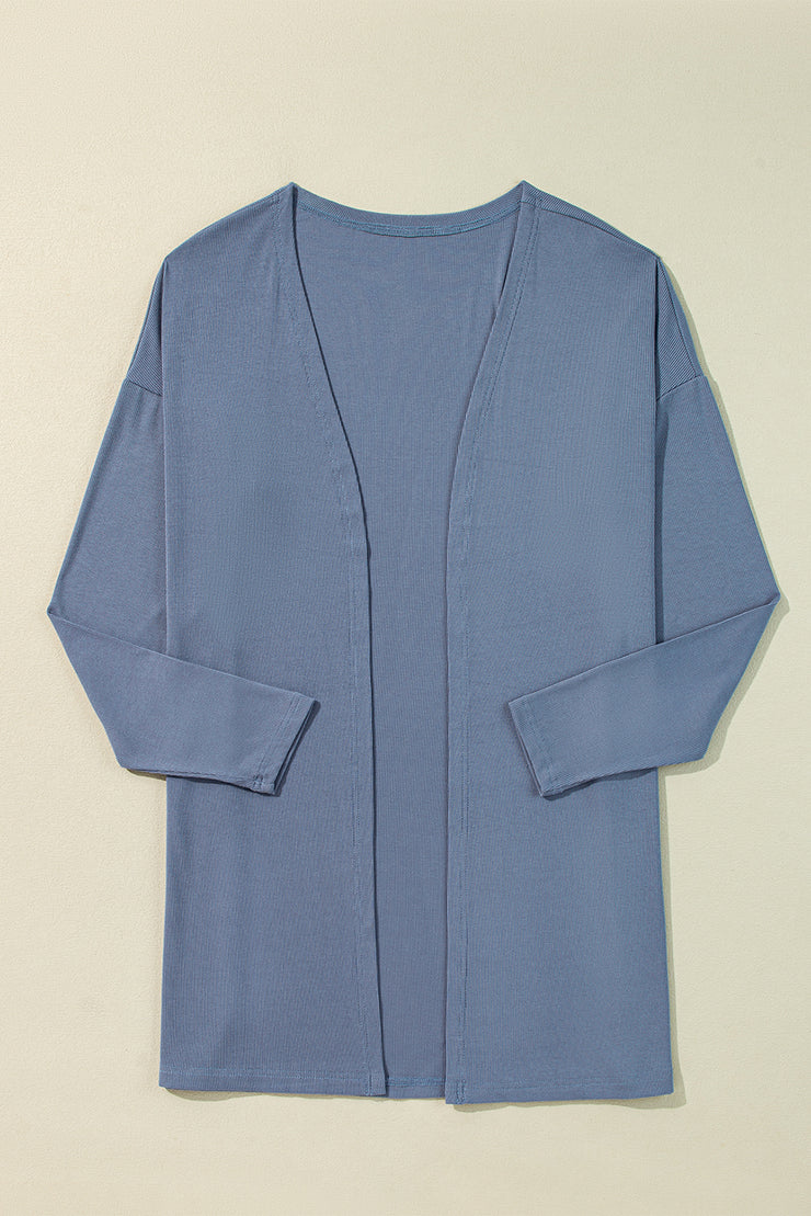 Ashleigh Blue Solid Color Rib Knit Open Front Tunic Cardigan