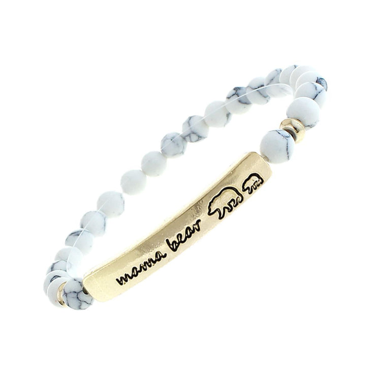 White Stone Mama Bear Cub Bracelet