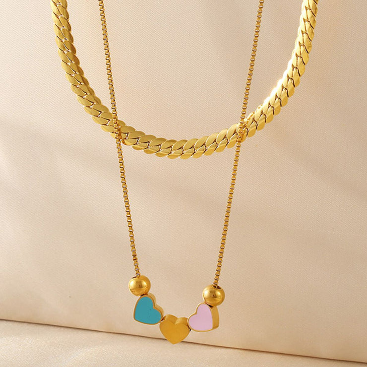 18K Gold-Plated Double Layered Heart Necklace