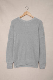 Gray Cross Back Hollow-out Sweater