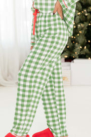 Light Green Christmas Plaid Print Shirt and Pants Pajama Set