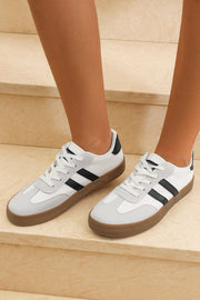 White Striped Lace Up Flat Sneakers