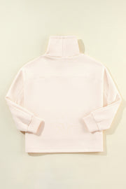 Apricot Drawstring Turtleneck Dolman Sleeve Sweatshirt