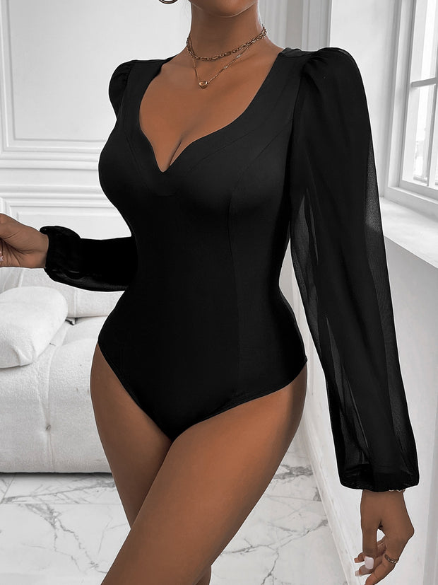 Perfee Sweetheart Neck Long Sleeve Bodysuit