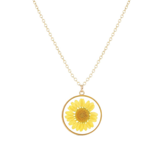 Yellow Daisy Dried Flower Necklace