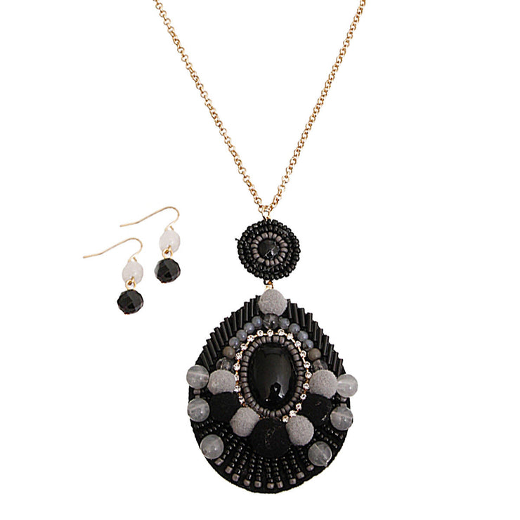 Black Beaded Teardrop Necklace