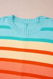 Yellow Stripe Gradient Striped Ribbed Edge Loose Sweater