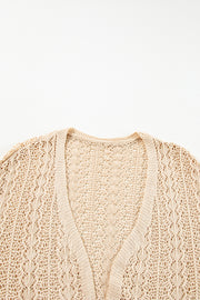 Apricot Hollow Out Knit Drop Shoulder Open Front Cardigan