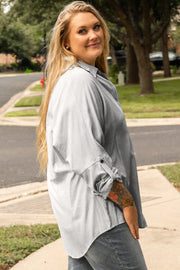 White Stripe Rolled Tab Sleeve Buttoned Plus Size Shirt