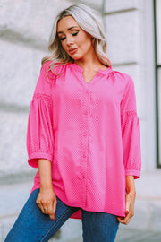 Pink 3/4 Sleeves Dotted Print Loose Shirt