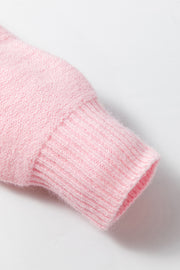 Pink Knitted Flower Pattern Ribbed Edge Sweater