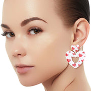 White Red Glitter Heart Earrings