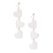 White Triple Link Heart Earrings