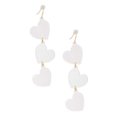 White Triple Link Heart Earrings