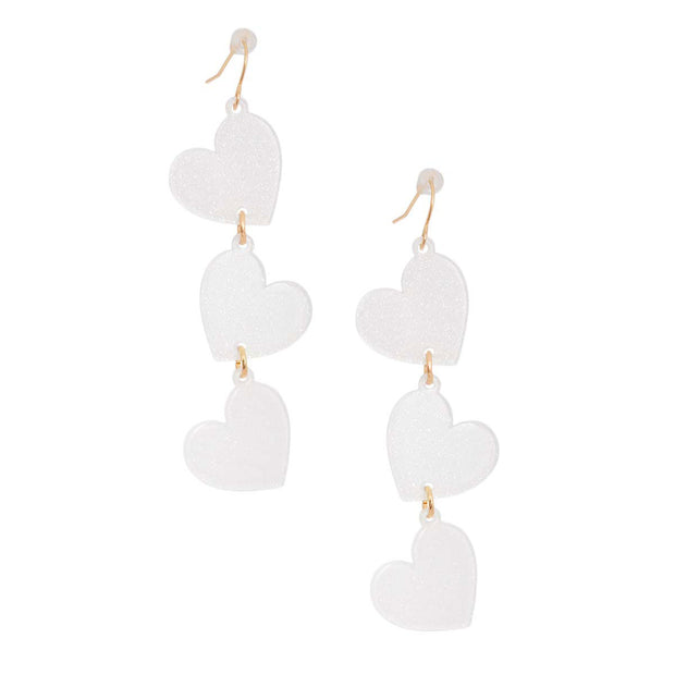 White Triple Link Heart Earrings