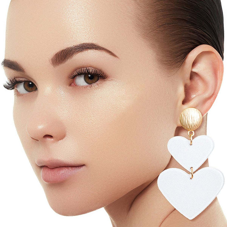 White Double Heart Earrings