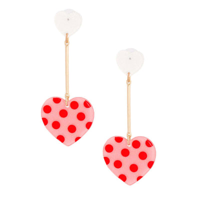 Pink Polka Dot Heart Earrings