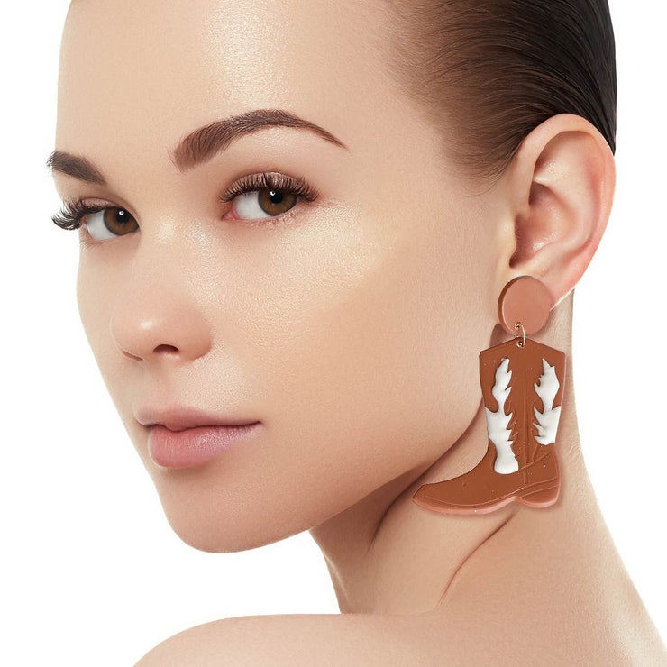 Brown and White Clay Boots Earrings