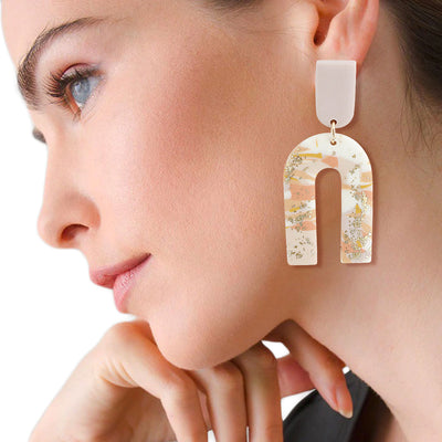 Blush Marbled Clay U Drop Earrings