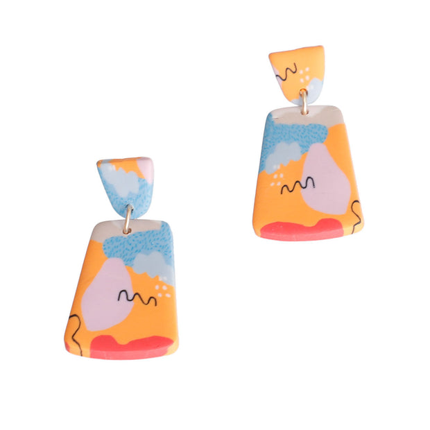 Orangle Marbled Clay Trapezoid Earrings