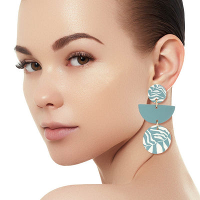 Teal Clay Leaf Pattern Earrings