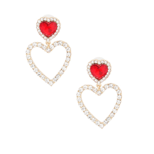 Gold Red Cutout Heart Earrings