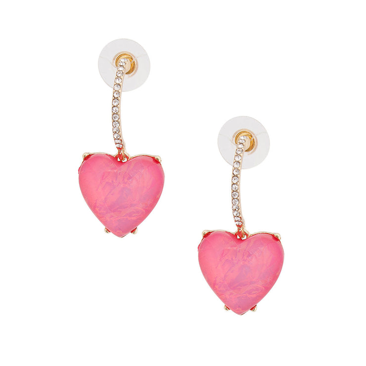 Gold Fuchsia Heart Huggie Hoops