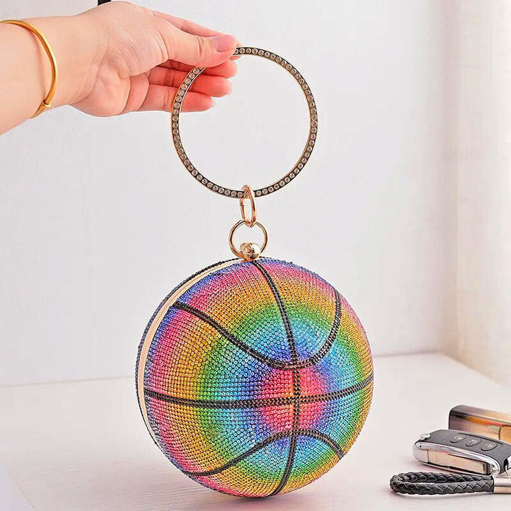 Rainbow Rhinestone Basketball Clutch | 5.5 Inches