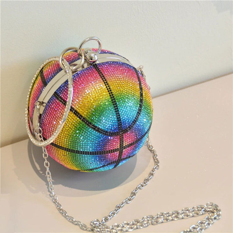 Rainbow Rhinestone Basketball Clutch | 5.5 Inches