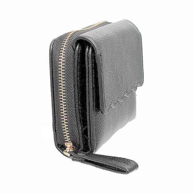 Accordian Wallet Black Snap Cardholder for Women