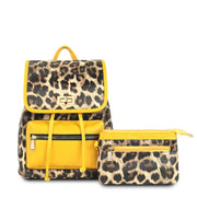 Backpack Leopard and Yellow Flap Bag Set for Women